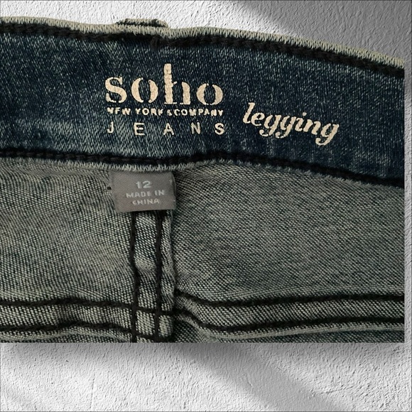 SoHo New York legging Jegging Boho Denim Faded Blue Stretch Patch Jean SZ 12 - Picture 3 of 7